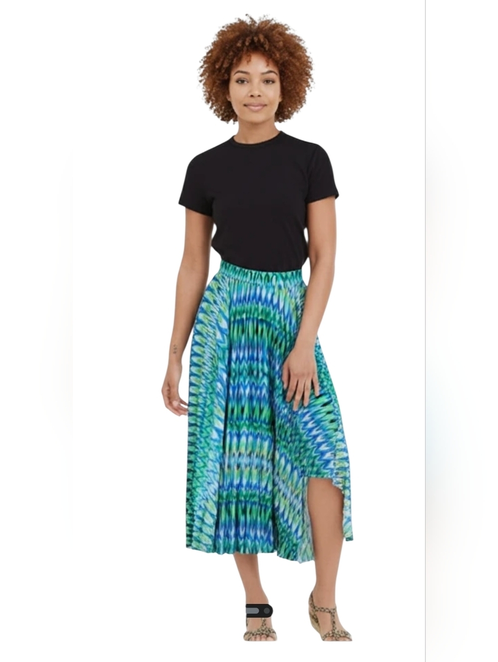 Stunning Chico’s Full length Skirt Plted Blue Green sz 3